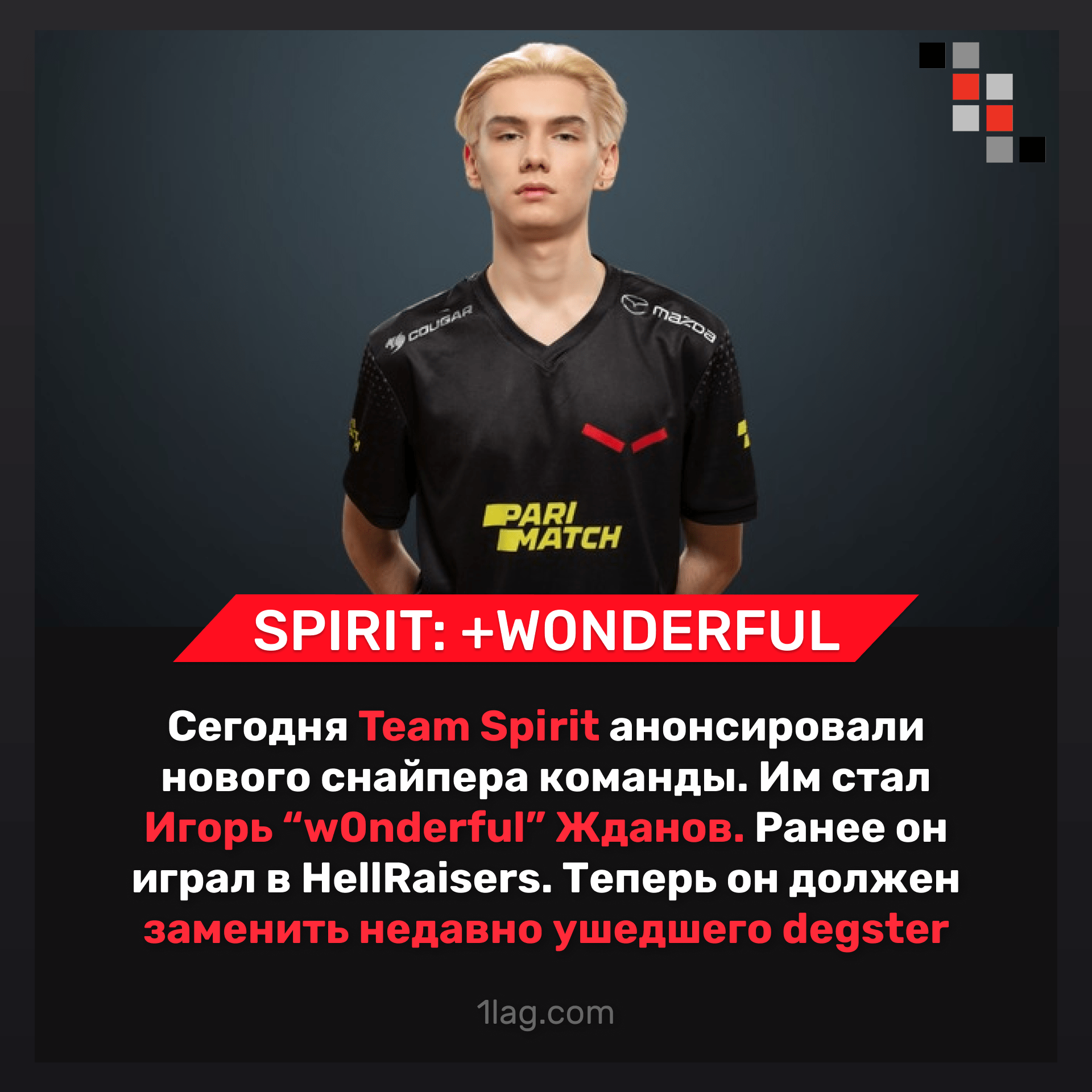 w0nderful присоединился к составу Team Spirit по CS GO